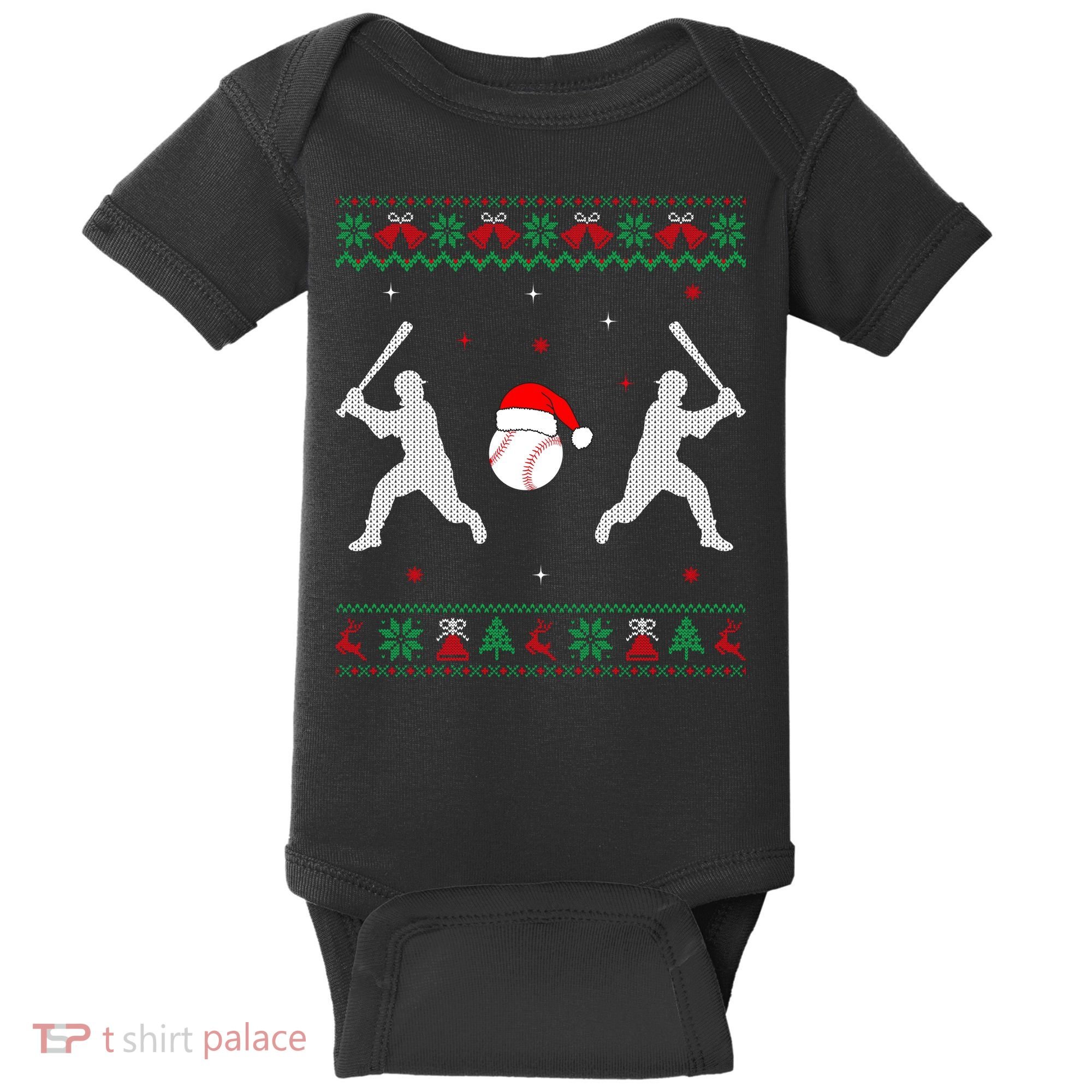 Funny Baseball Ugly Christmas Sweater Xmas Baseball Player Baby Bodysuit