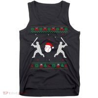 Funny Baseball Ugly Christmas Sweater Xmas Baseball Player Tank Top thumb 0