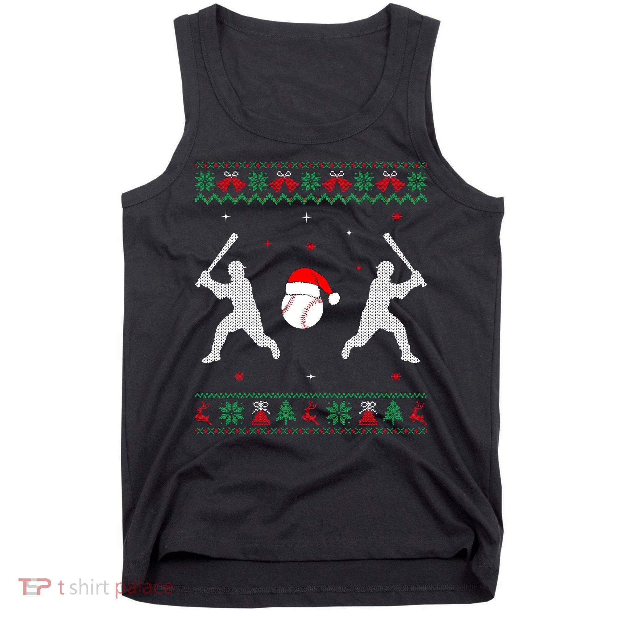 Funny Baseball Ugly Christmas Sweater Xmas Baseball Player Tank Top