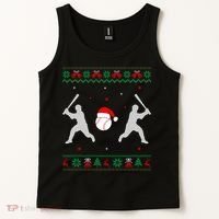 Funny Baseball Ugly Christmas Sweater Xmas Baseball Player Tank Top thumb 2