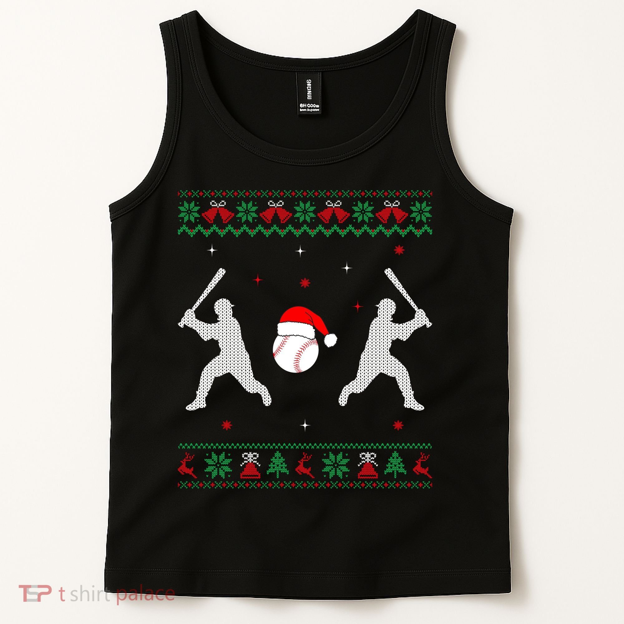 Funny Baseball Ugly Christmas Sweater Xmas Baseball Player Tank Top