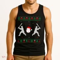Funny Baseball Ugly Christmas Sweater Xmas Baseball Player Tank Top thumb 3