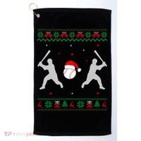 Funny Baseball Ugly Christmas Sweater Xmas Baseball Player Golf Towel thumb 0
