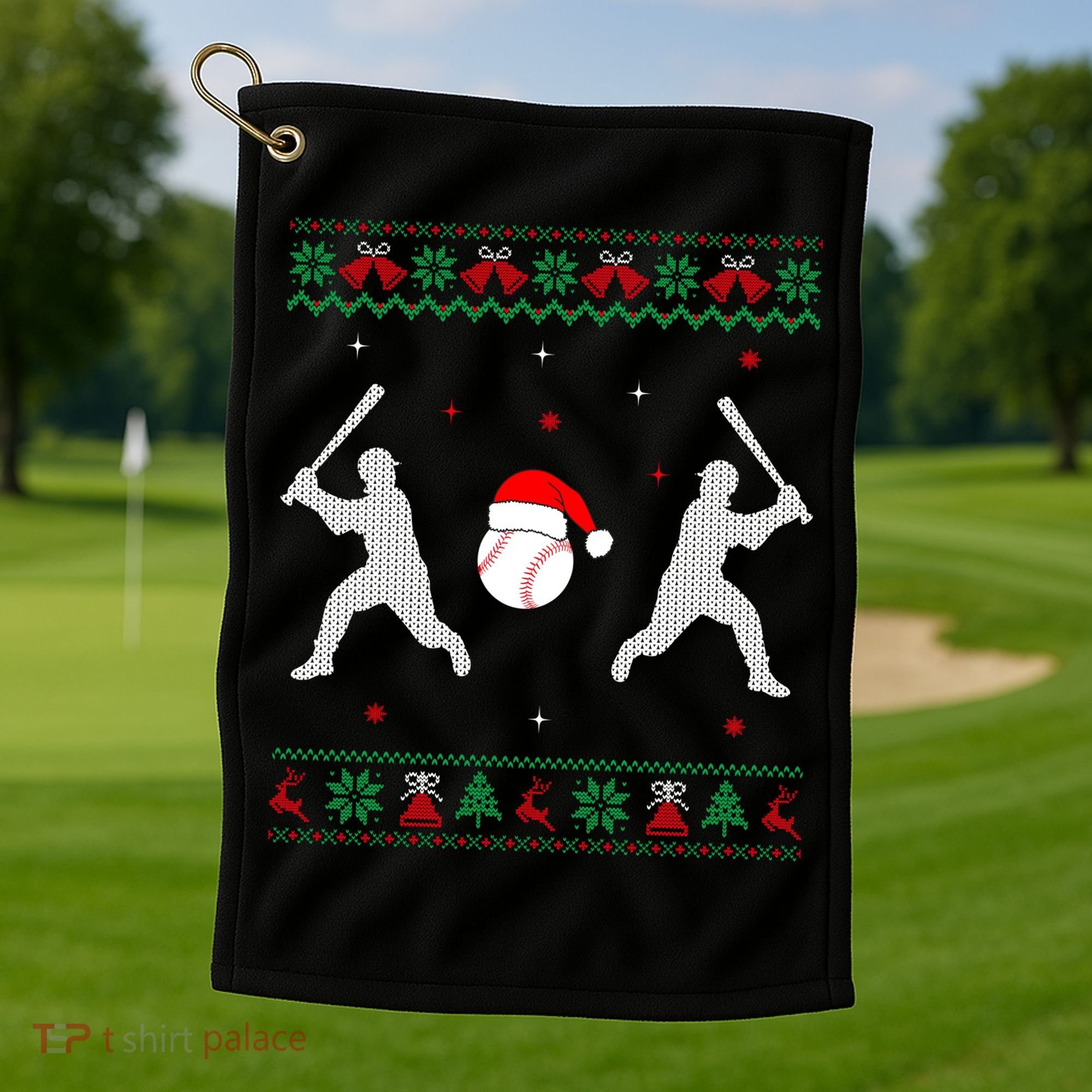 Funny Baseball Ugly Christmas Sweater Xmas Baseball Player Golf Towel
