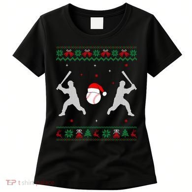 Funny Baseball Ugly Christmas Sweater Xmas Baseball Player Women's T-Shirt