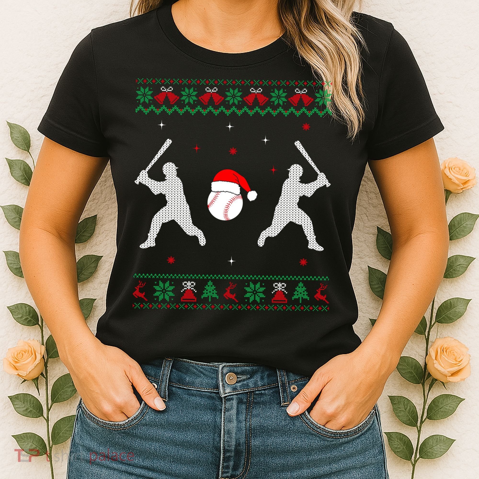 Funny Baseball Ugly Christmas Sweater Xmas Baseball Player Women's T-Shirt