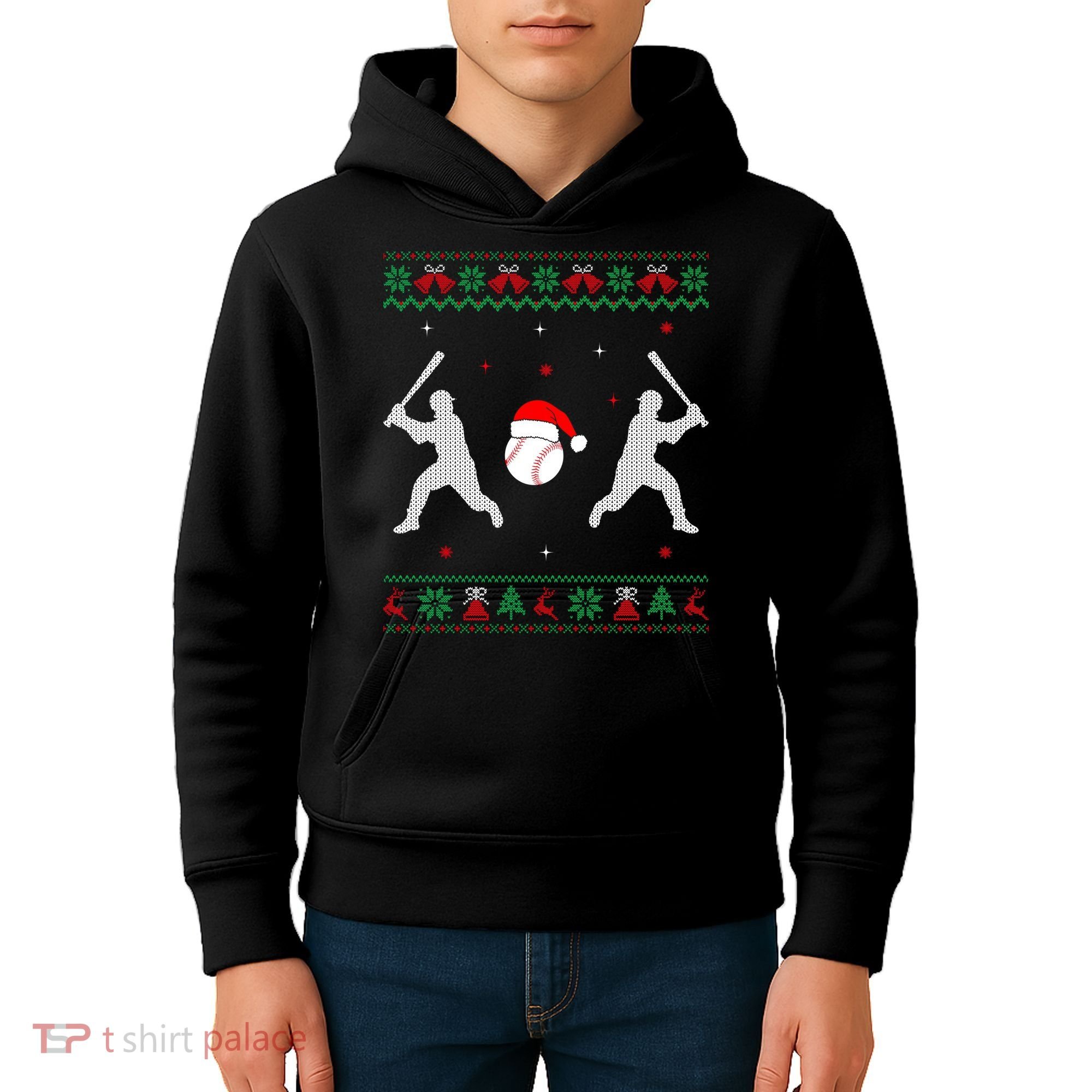 Funny Baseball Ugly Christmas Sweater Xmas Baseball Player Kids Hoodie