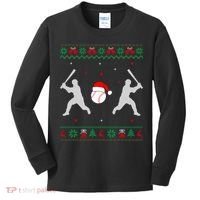 Funny Baseball Ugly Christmas Sweater Xmas Baseball Player Kids Long Sleeve Shirt thumb 0