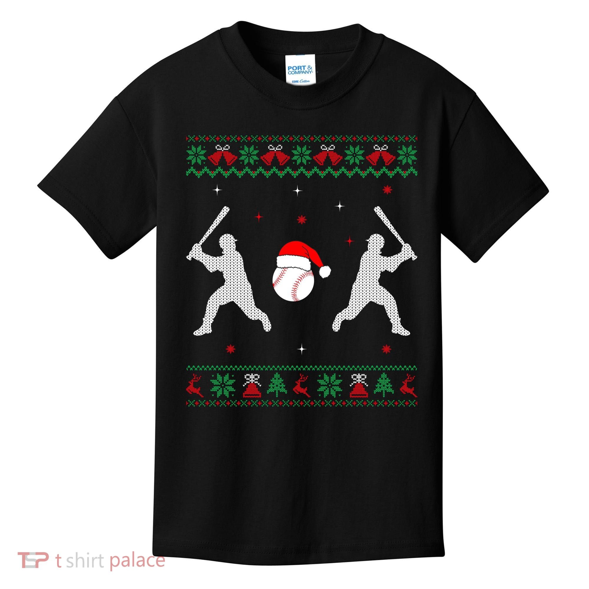 Funny Baseball Ugly Christmas Sweater Xmas Baseball Player Kids T-Shirt