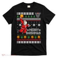 Funny Basketball Ugly Christmas Sweater Santa Merry Swishmas T-Shirt thumb 0