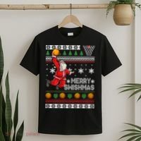 Funny Basketball Ugly Christmas Sweater Santa Merry Swishmas T-Shirt thumb 2