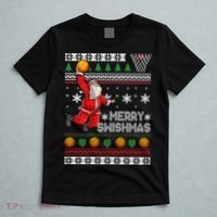 Funny Basketball Ugly Christmas Sweater Santa Merry Swishmas T-Shirt thumb 5