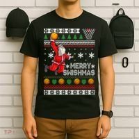 Funny Basketball Ugly Christmas Sweater Santa Merry Swishmas T-Shirt thumb 6