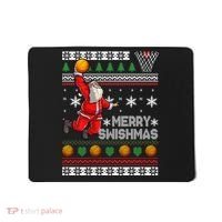 Funny Basketball Ugly Christmas Sweater Santa Merry Swishmas Mousepad thumb 0