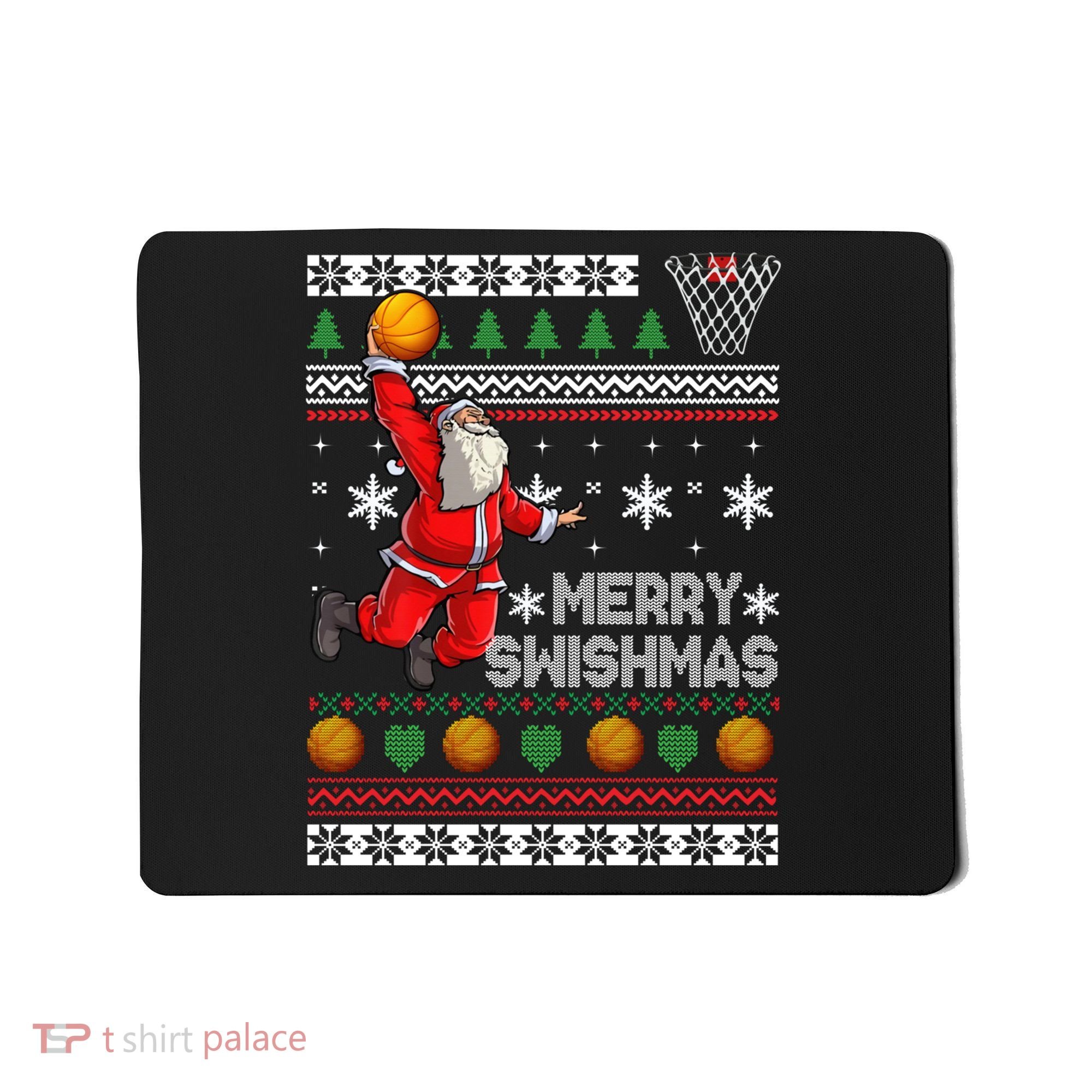 Funny Basketball Ugly Christmas Sweater Santa Merry Swishmas Mousepad