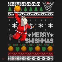 Funny Basketball Ugly Christmas Sweater Santa Merry Swishmas Women's Long Sleeve Shirt thumb 2