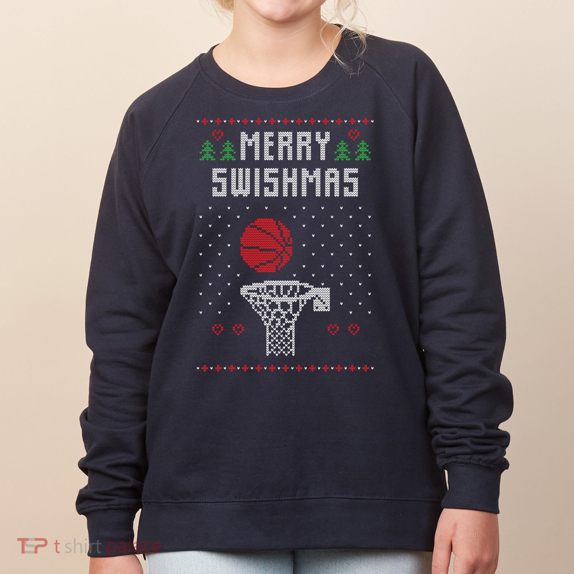 Funny Basketball Ugly Christmas Sweater Gift Merry Swishmas Women's Sweatshirt