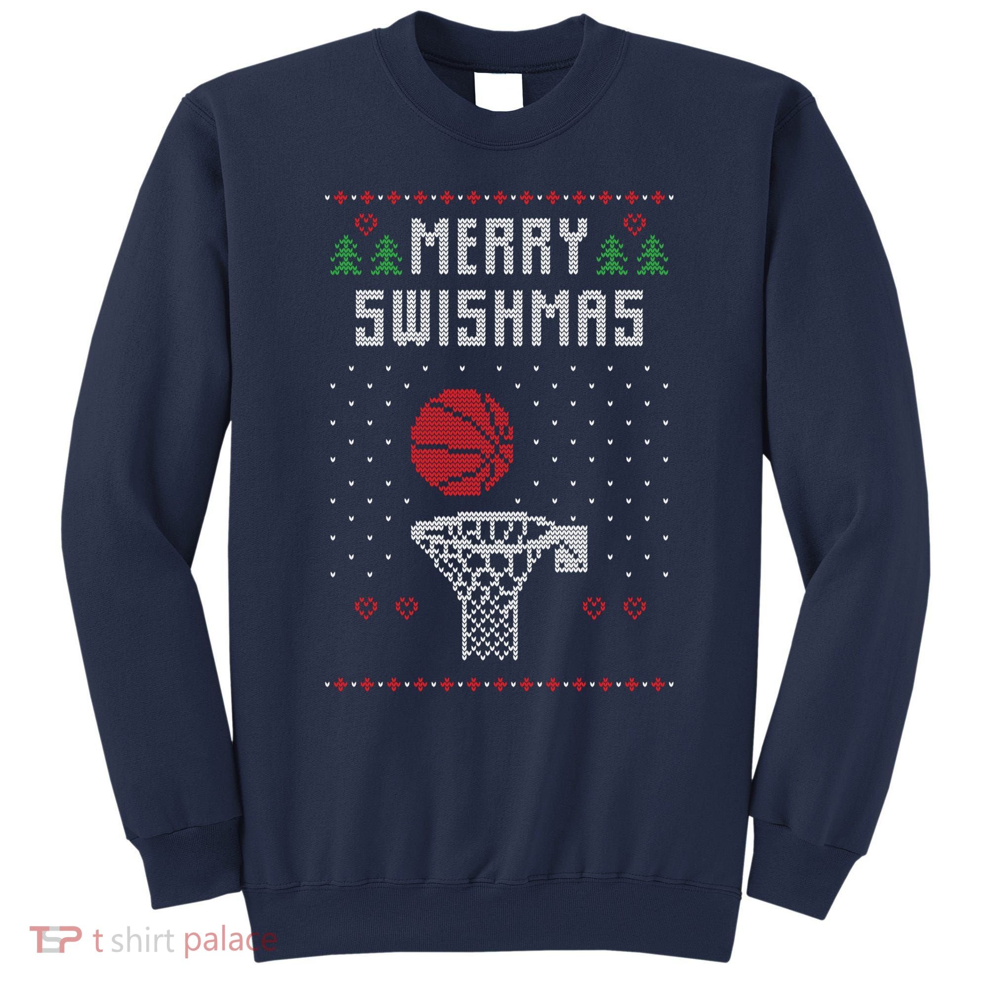 Funny Basketball Ugly Christmas Sweater Gift Merry Swishmas Sweatshirt
