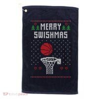 Funny Basketball Ugly Christmas Sweater Gift Merry Swishmas Golf Towel thumb 0