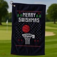 Funny Basketball Ugly Christmas Sweater Gift Merry Swishmas Golf Towel thumb 1
