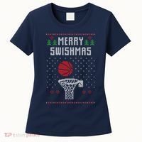 Funny Basketball Ugly Christmas Sweater Gift Merry Swishmas Women's T-Shirt thumb 0