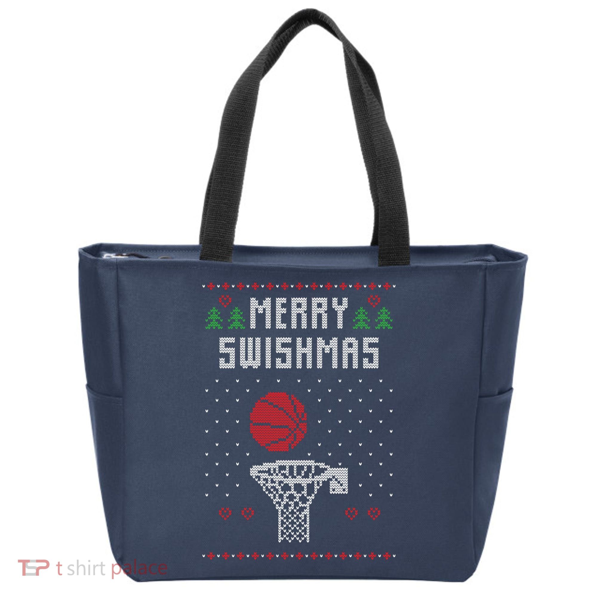Funny Basketball Ugly Christmas Sweater Gift Merry Swishmas Tote Bag