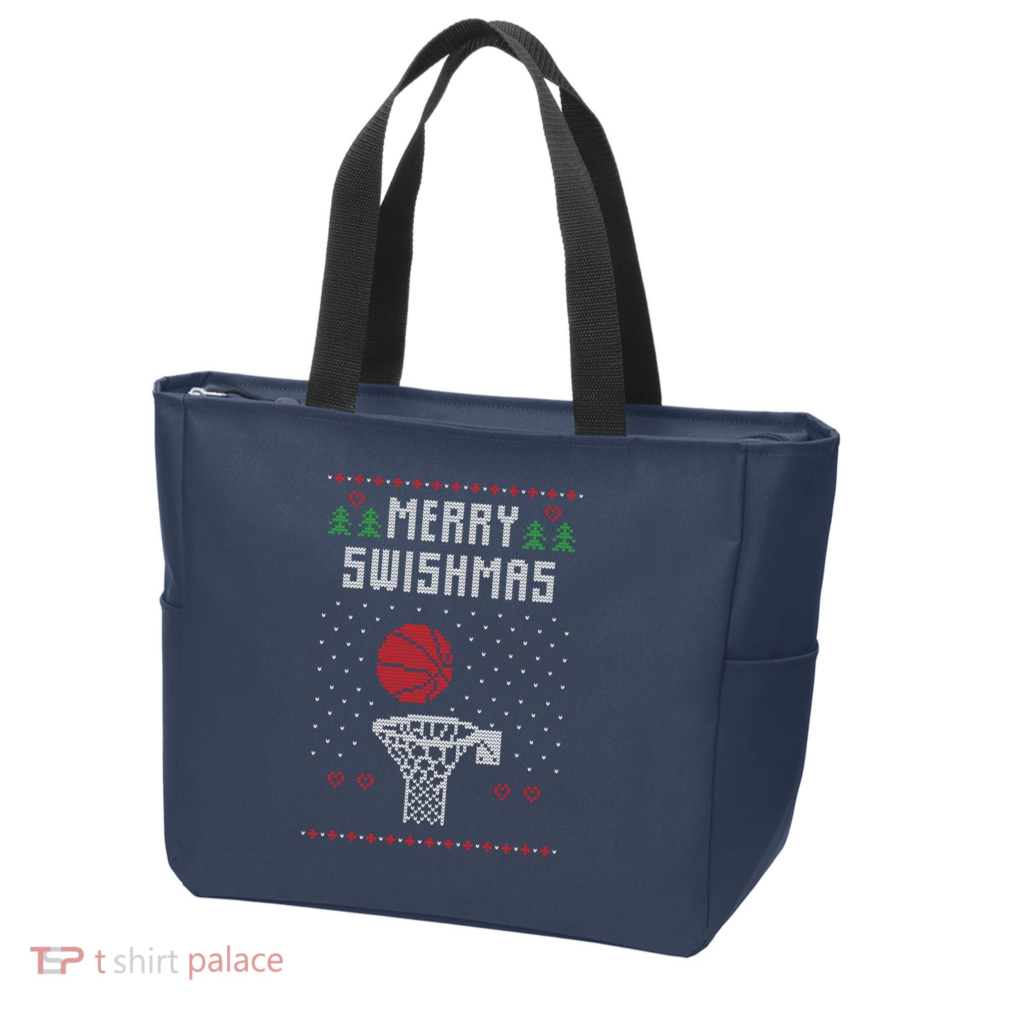 Funny Basketball Ugly Christmas Sweater Gift Merry Swishmas Tote Bag