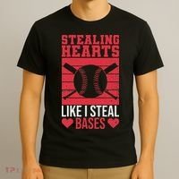 Funny Baseball Valentines Stealing Hearts Like I Steal Bases T-Shirt thumb 3