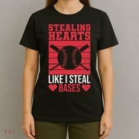 Funny Baseball Valentines Stealing Hearts Like I Steal Bases T-Shirt thumb 4