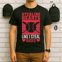 Funny Baseball Valentines Stealing Hearts Like I Steal Bases T-Shirt thumb 6