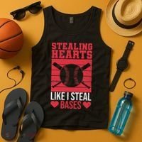 Funny Baseball Valentines Stealing Hearts Like I Steal Bases Tank Top thumb 4