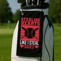 Funny Baseball Valentines Stealing Hearts Like I Steal Bases Golf Towel thumb 2