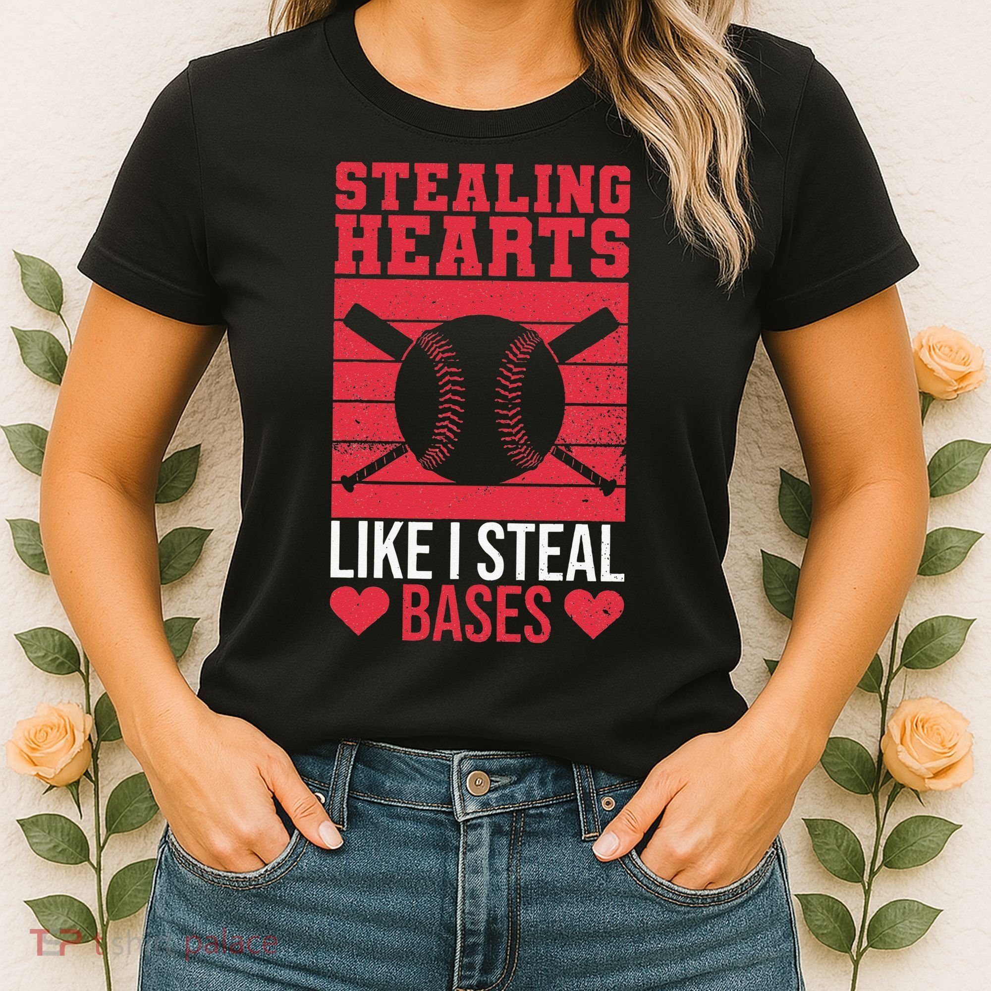 Funny Baseball Valentines Stealing Hearts Like I Steal Bases Women's T-Shirt