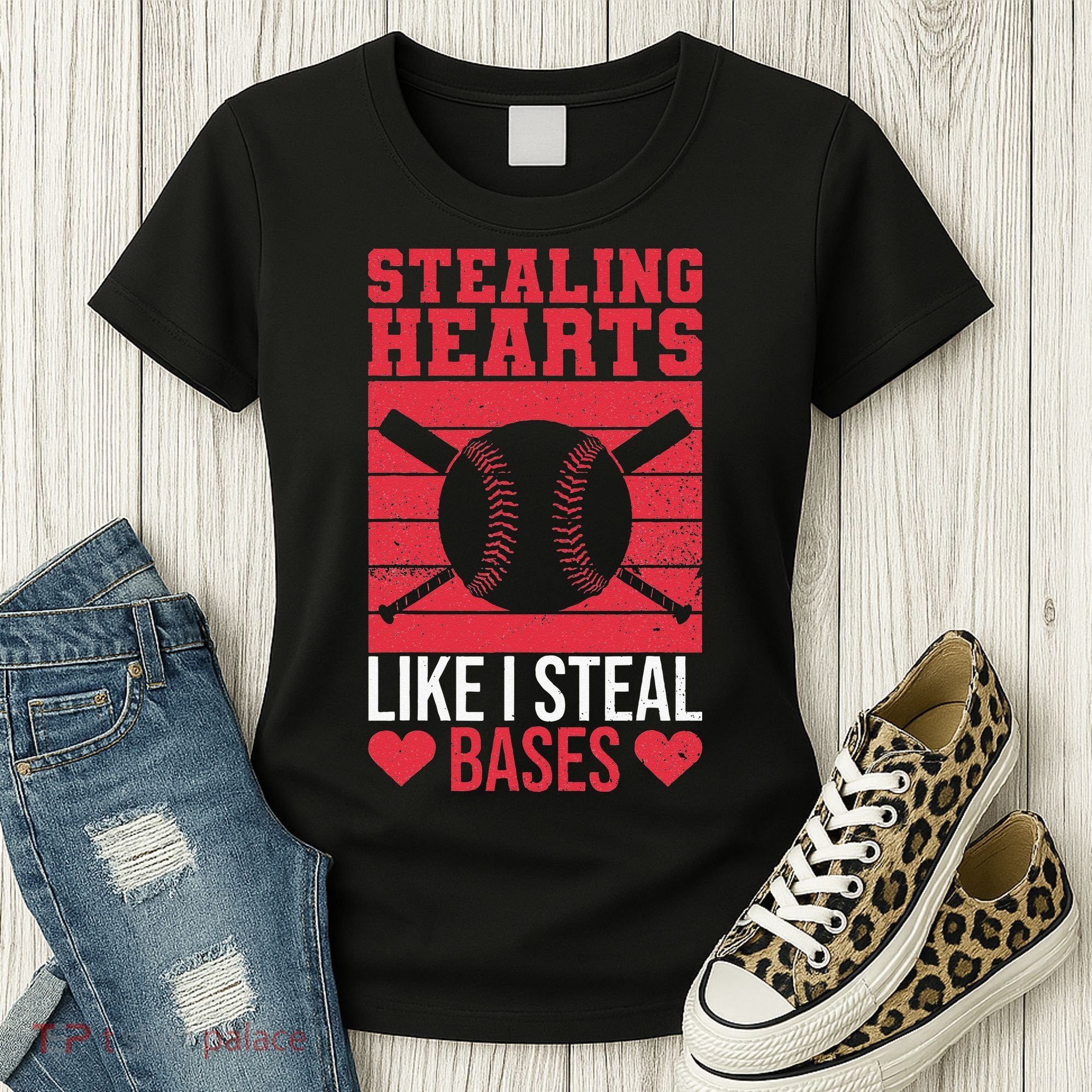 Funny Baseball Valentines Stealing Hearts Like I Steal Bases Women's T-Shirt
