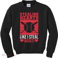 Funny Baseball Valentines Stealing Hearts Like I Steal Bases Kids Sweatshirt thumb 0
