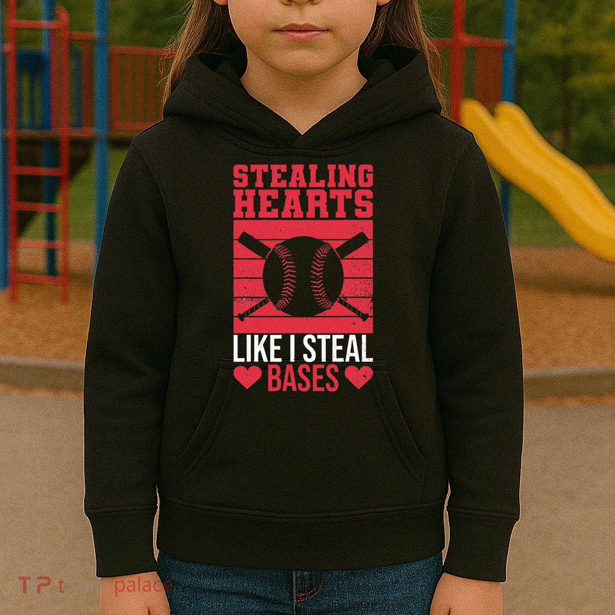 Funny Baseball Valentines Stealing Hearts Like I Steal Bases Kids Hoodie