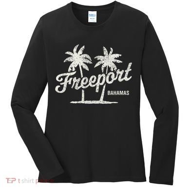 Freeport Bahamas Vintage 70s Palm Trees Graphic Women's Long Sleeve Shirt