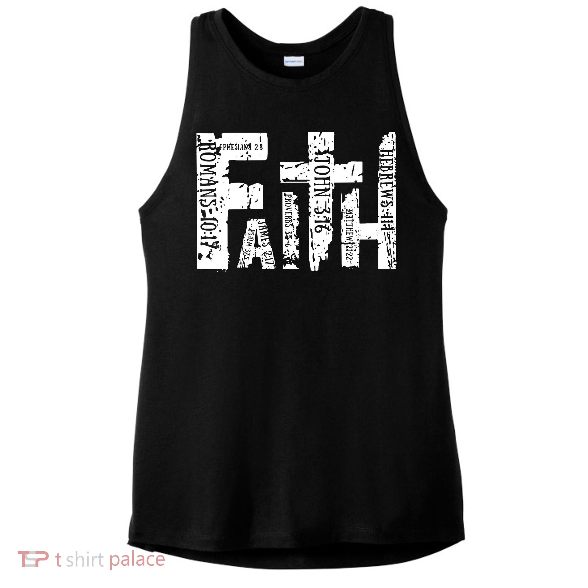 Faith Bible Verse Christian Quote Ladies PosiCharge Tri-Blend Wicking Tank