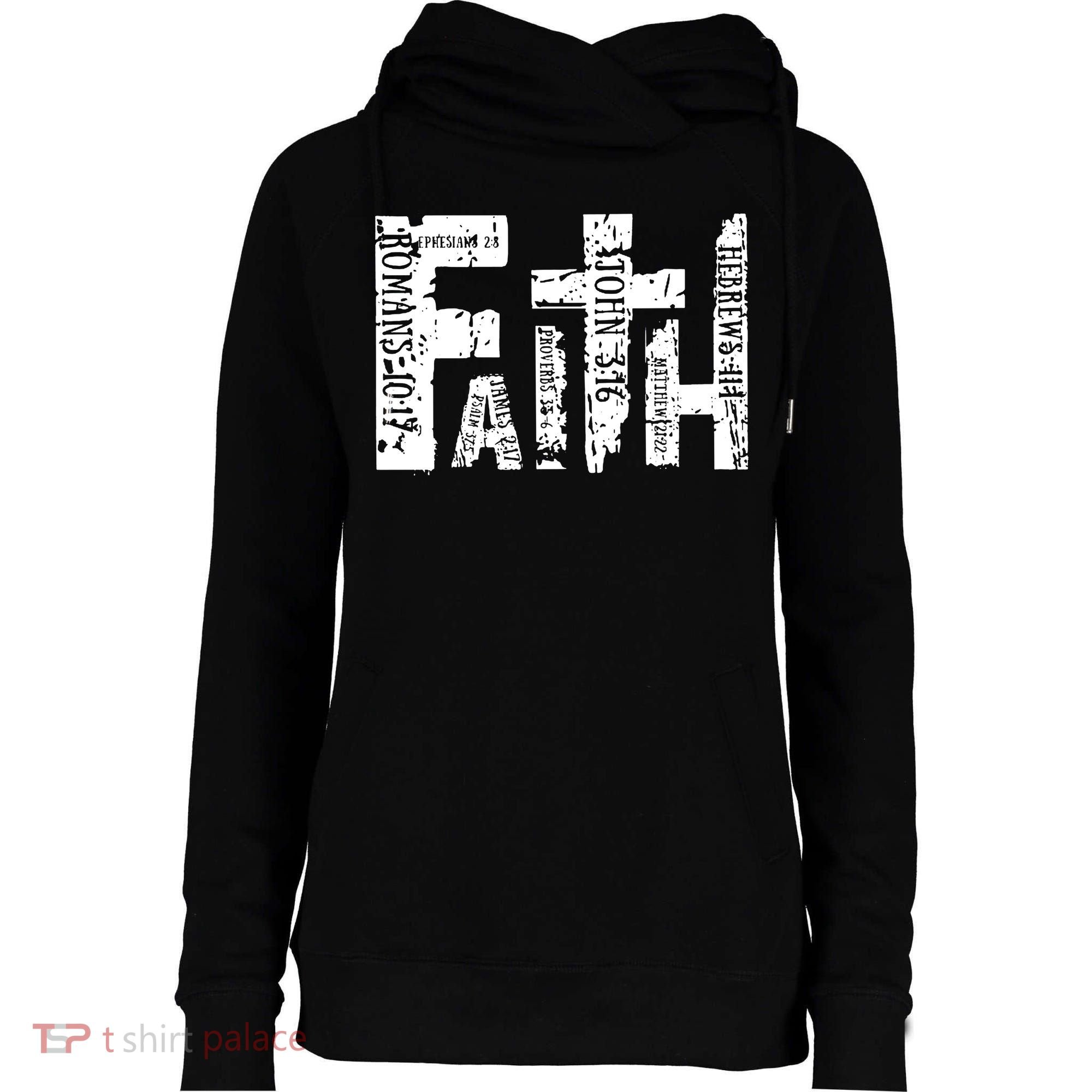 Faith Bible Verse Christian Quote Womens Funnel Neck Pullover Hood