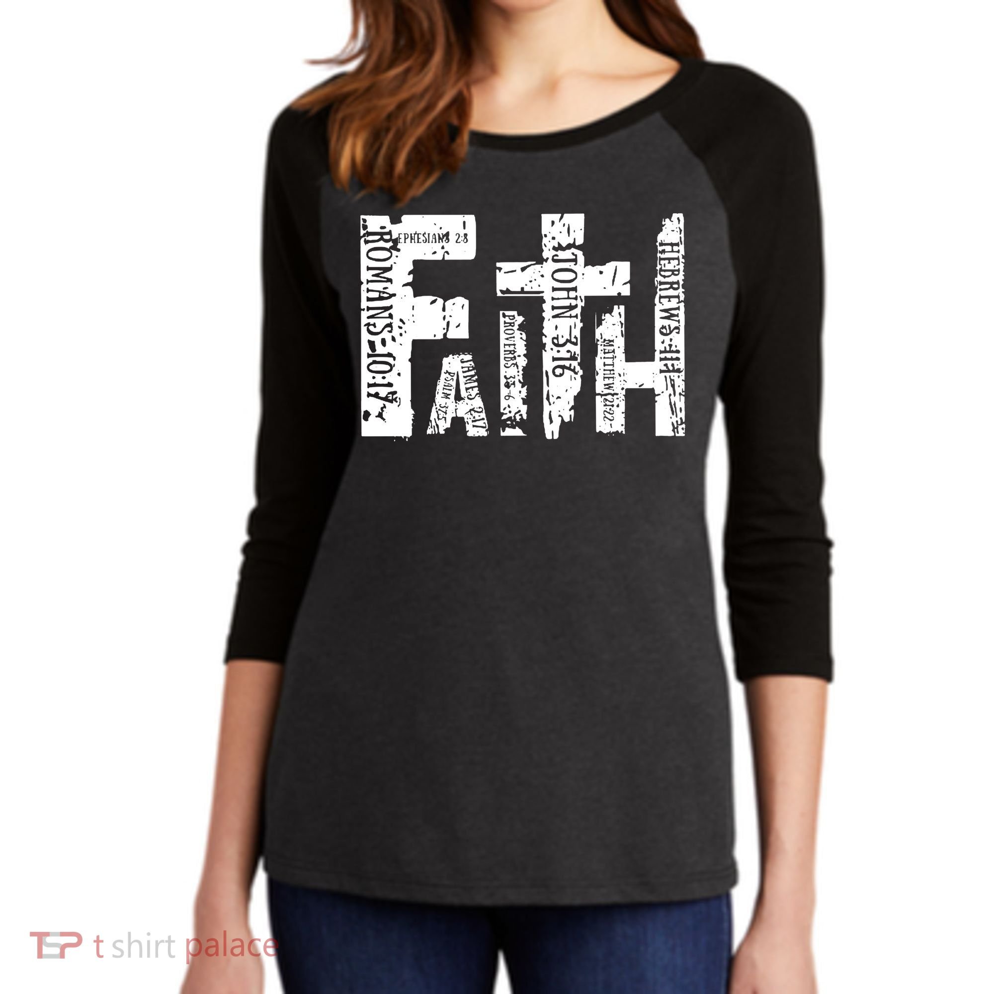 Faith Bible Verse Christian Quote Women's Tri-Blend 3/4-Sleeve Raglan Shirt