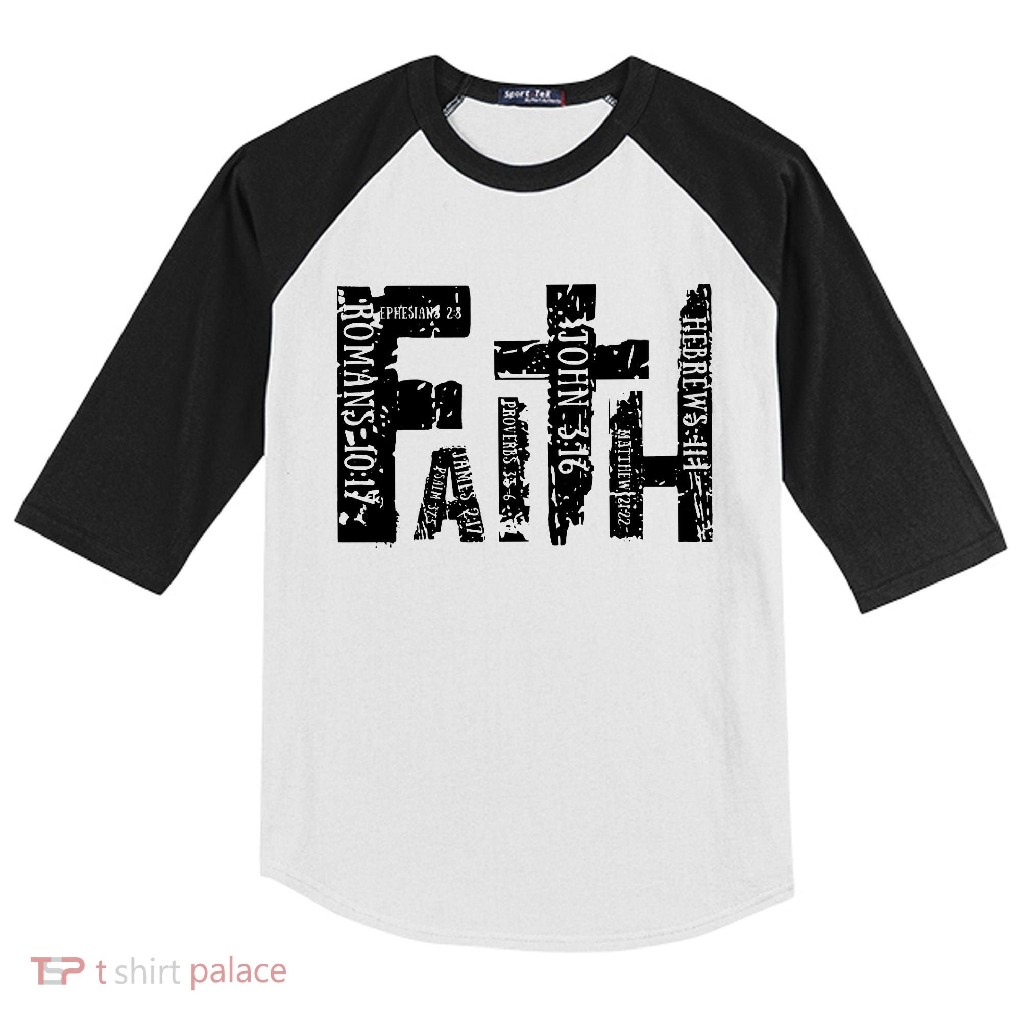 Faith Bible Verse Christian Quote Kids Colorblock Raglan Jersey