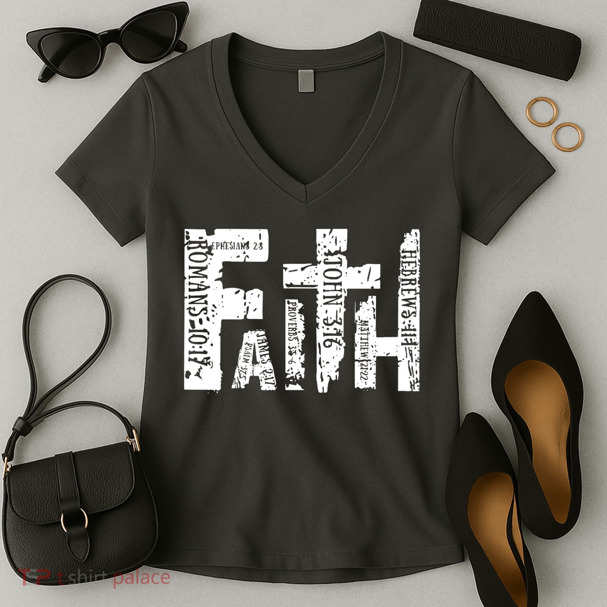 Faith Bible Verse Christian Quote Women's V-Neck T-Shirt