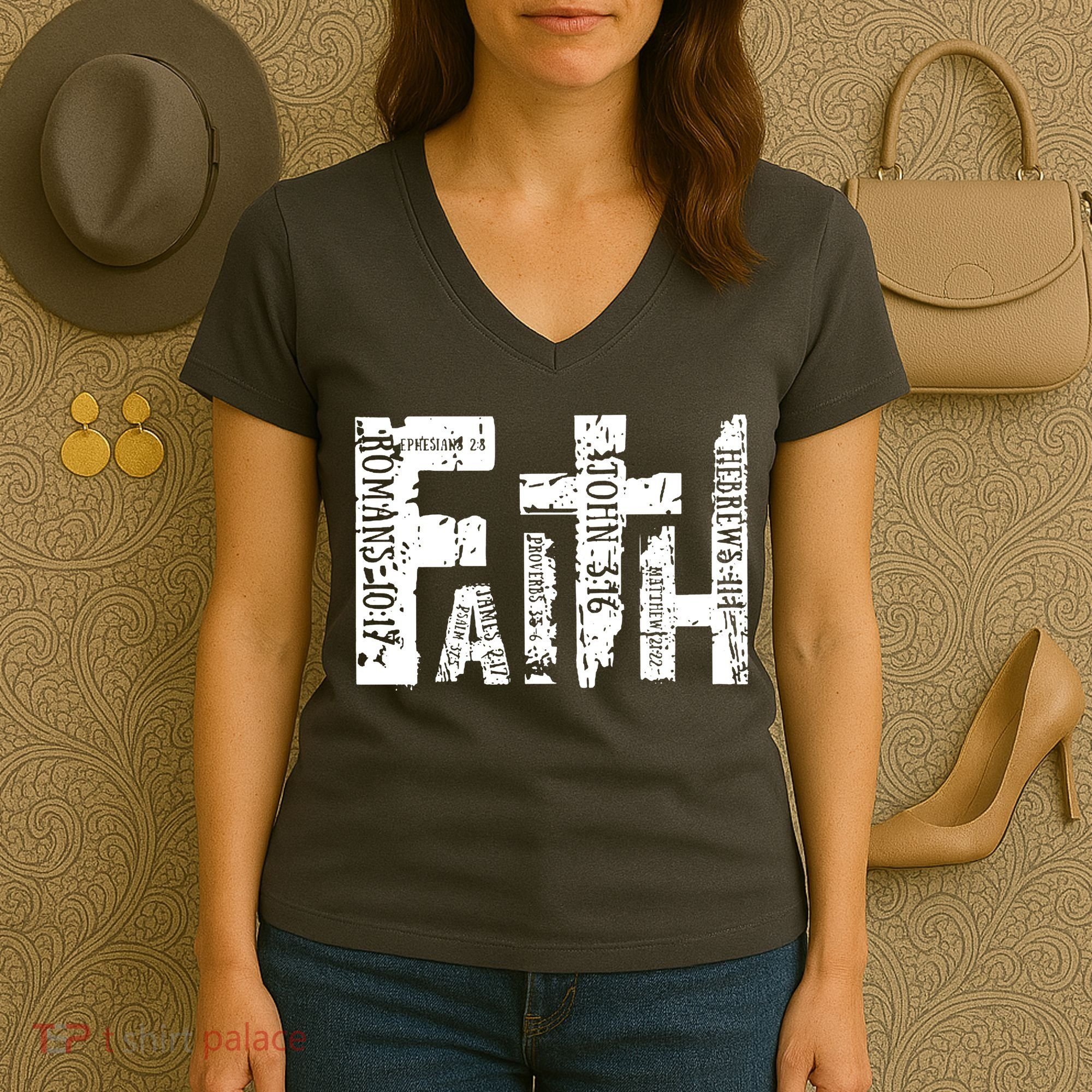 Faith Bible Verse Christian Quote Women's V-Neck T-Shirt