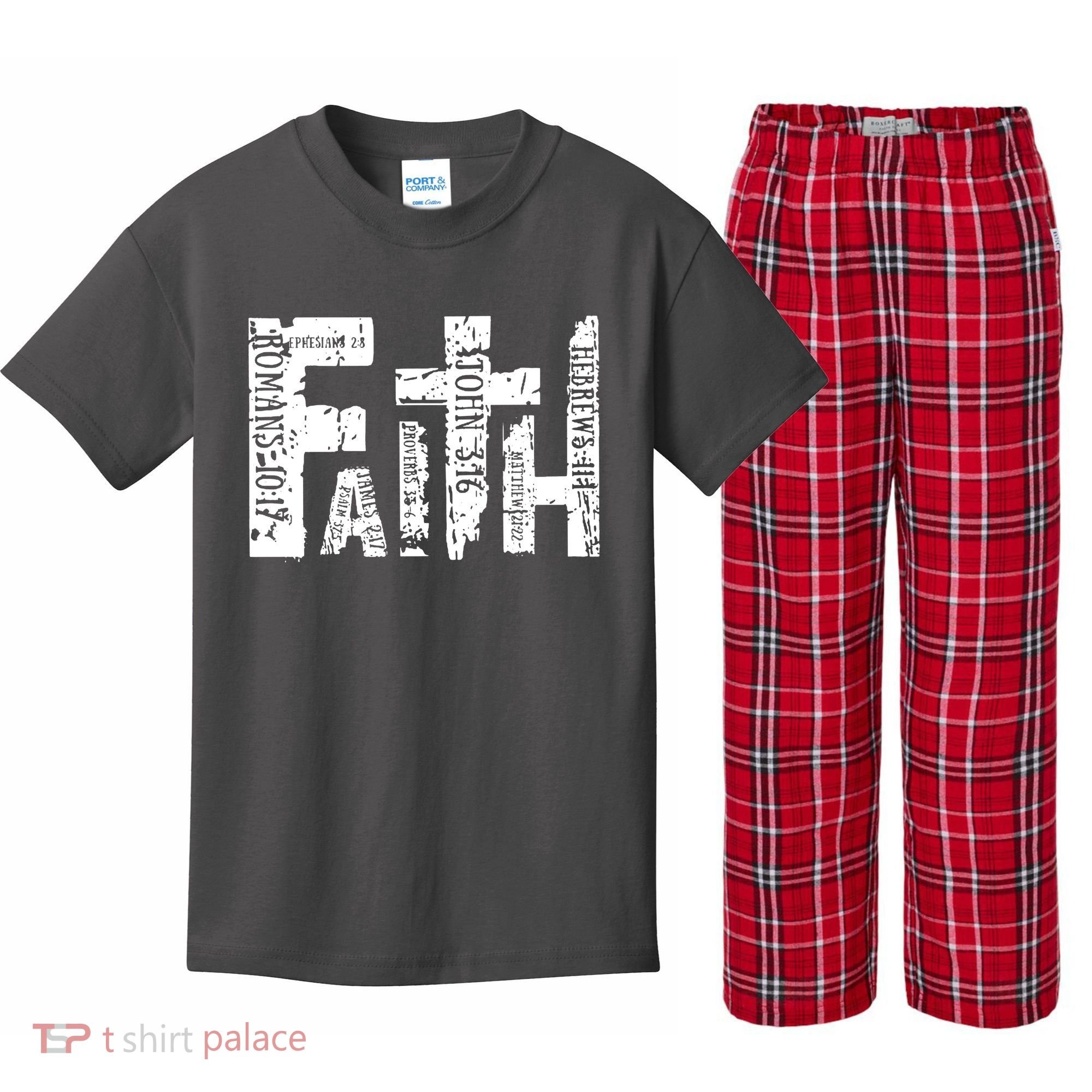 Faith Bible Verse Christian Quote Kids Plaid Pajama Set