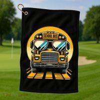 Funny Bus With Sunglasses School Bus Driver Back To School Funny Gift Golf Towel thumb 1