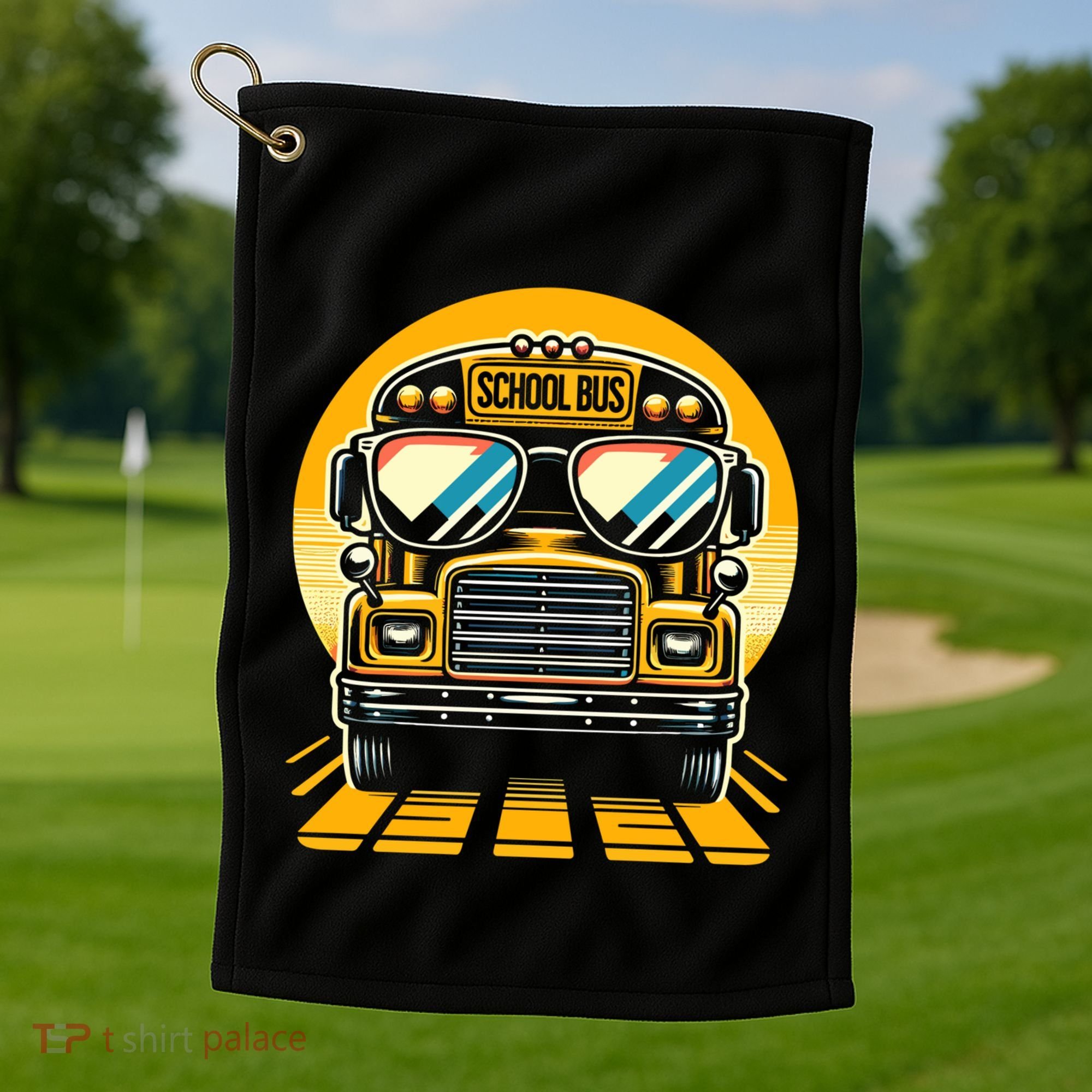 Funny Bus With Sunglasses School Bus Driver Back To School Funny Gift Golf Towel