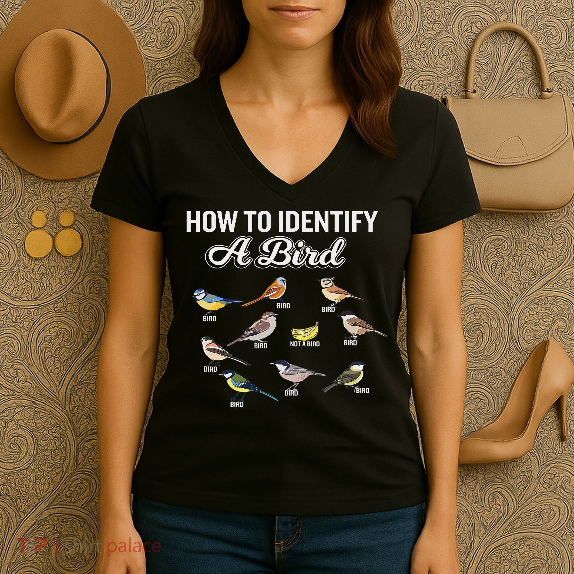 Funny Bird Watcher How To Identify A Bird Unique Birder Women's V-Neck T-Shirt