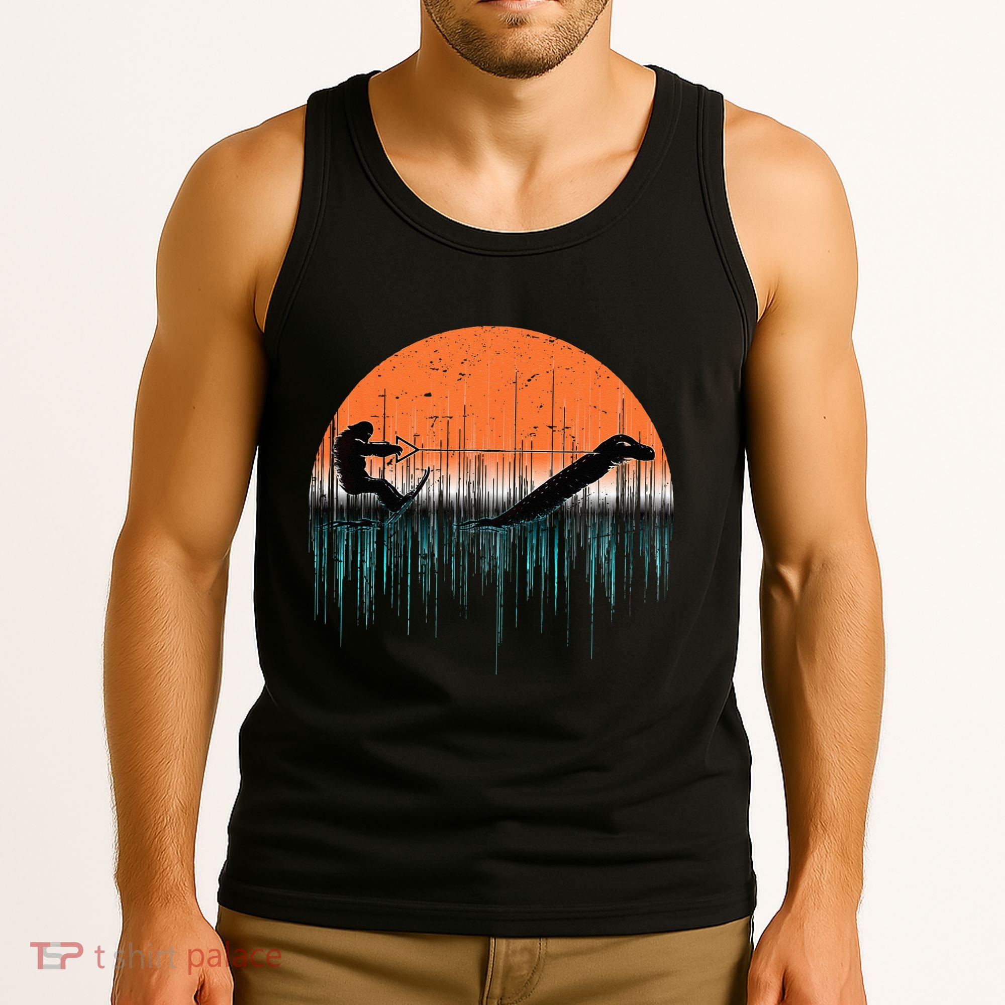 Funny Bigfoot Water Skiing With Loch Ness Monster Bigfoot Tank Top