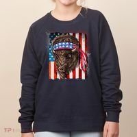Funny Buffalo With American USA Flag Bandana Women's Sweatshirt thumb 0