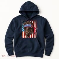 Funny Buffalo With American USA Flag Bandana Hoodie thumb 0